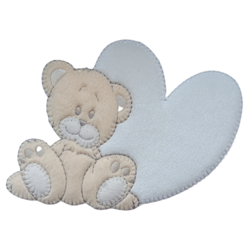 Applicatie - beige beer met wit - 12,5 x 9 cm