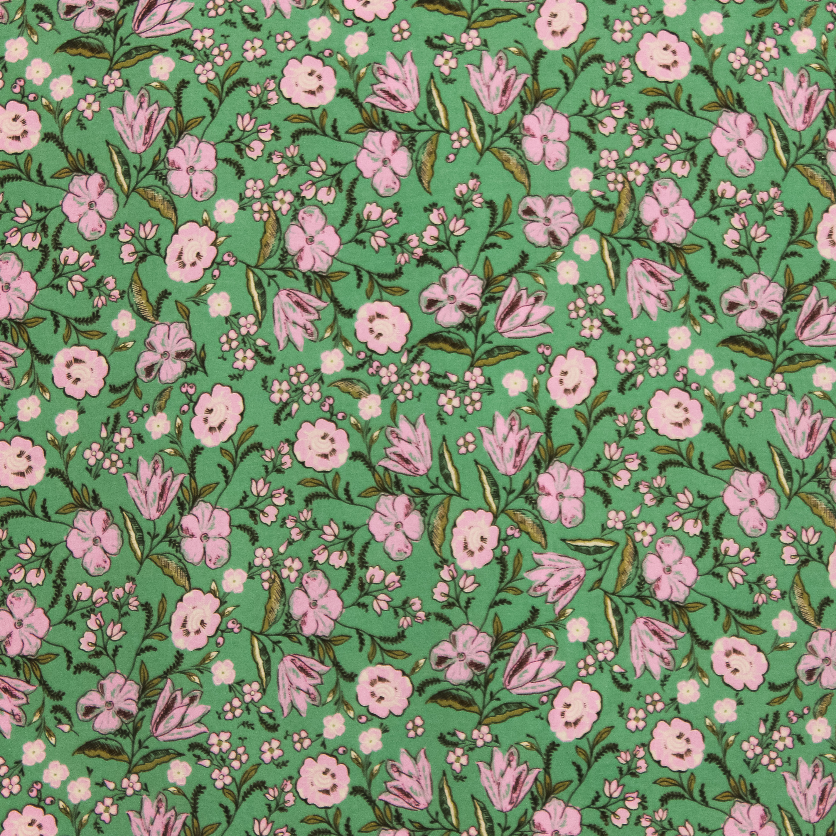 Groene viscose met roze bloemen van Atelier Jupe