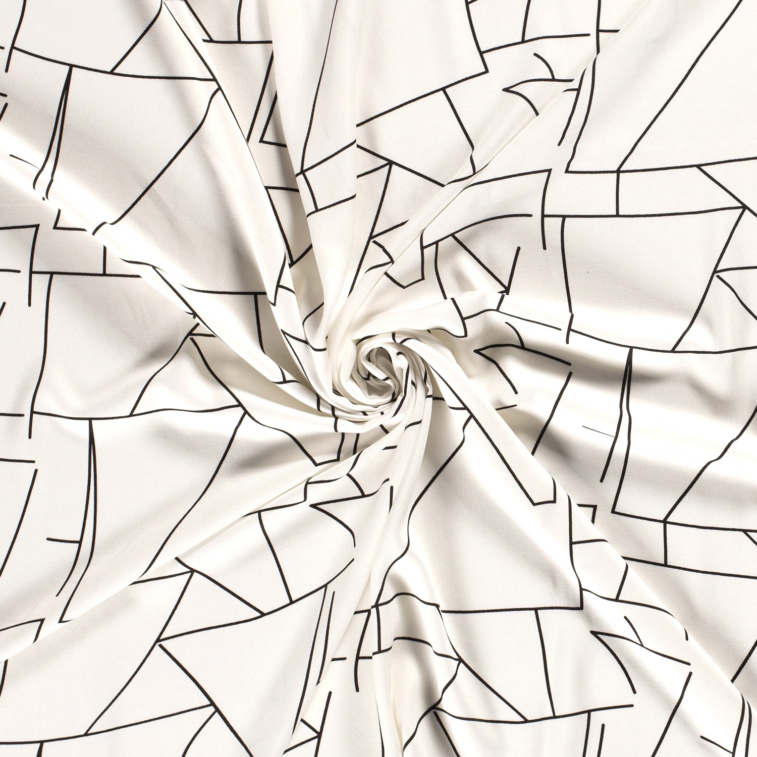 Witte viscose met zwarte abstracte lijnen patroon van Stitched by You