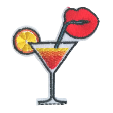Applicatie - cocktail met sinaasappelschijfje en lippen - 6,5 x 7 cm