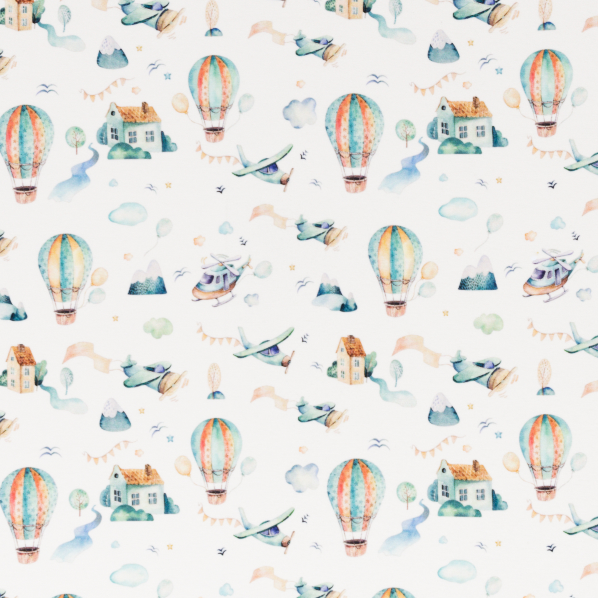 Witte tricot met vliegtuigjes en luchtballonnen 'Nora'