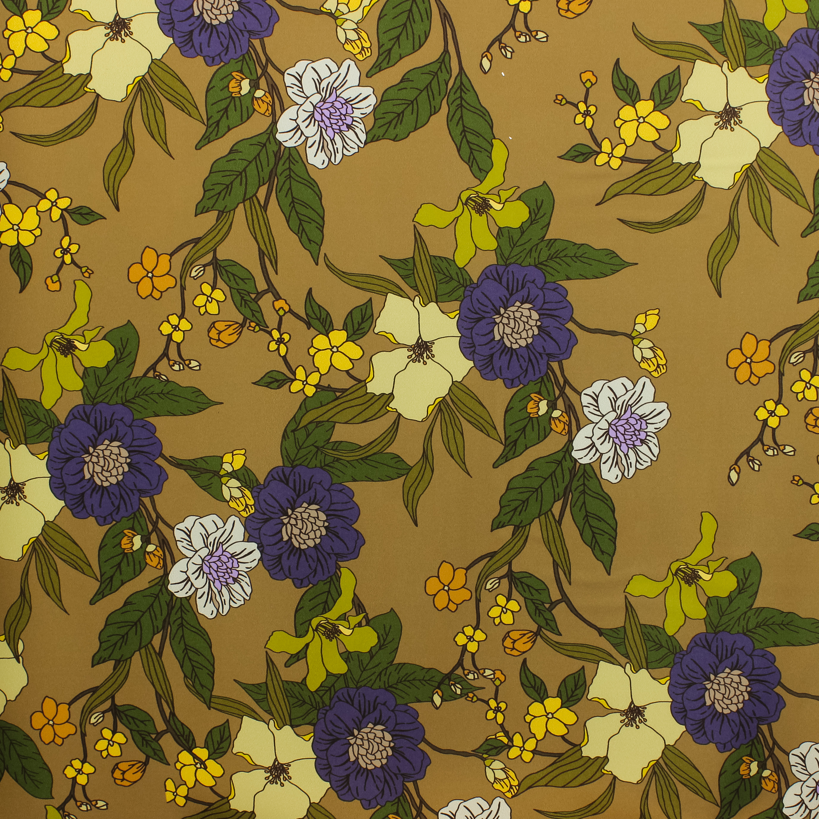 Bruine polyester crêpe met bloemen