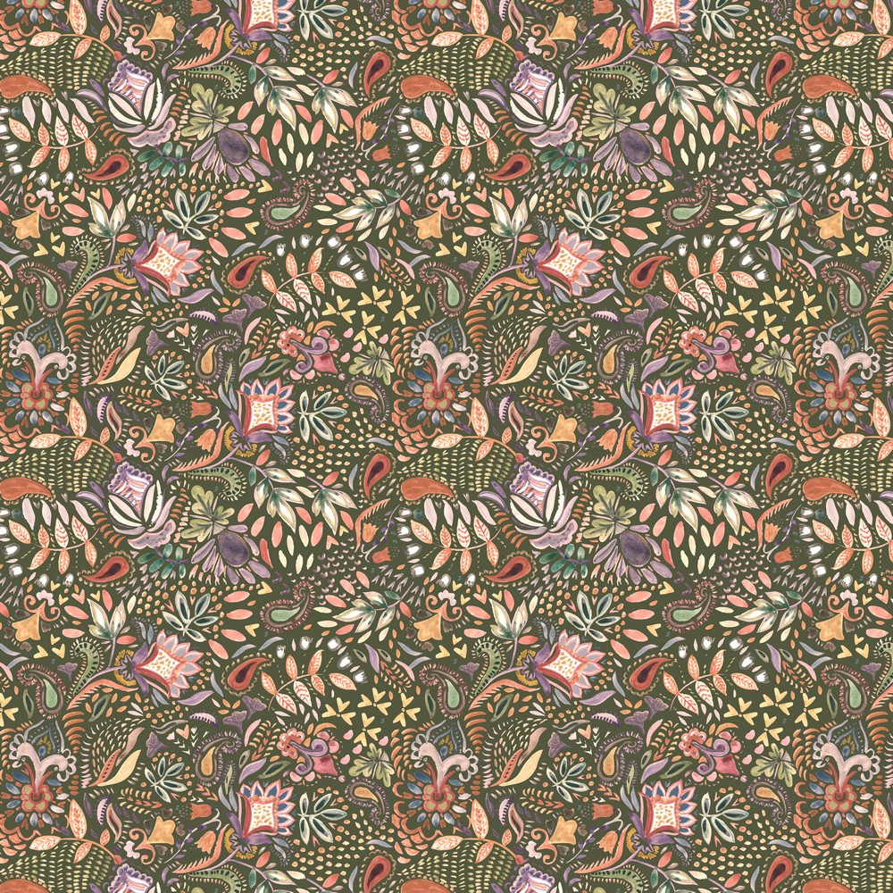 French terry donkergroen met bloemetjes - Poppy