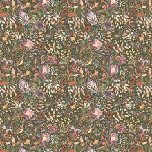 French terry donkergroen met bloemetjes - Poppy