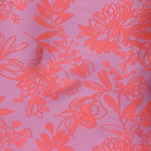 Jaquard polyester paars met roze bloemen
