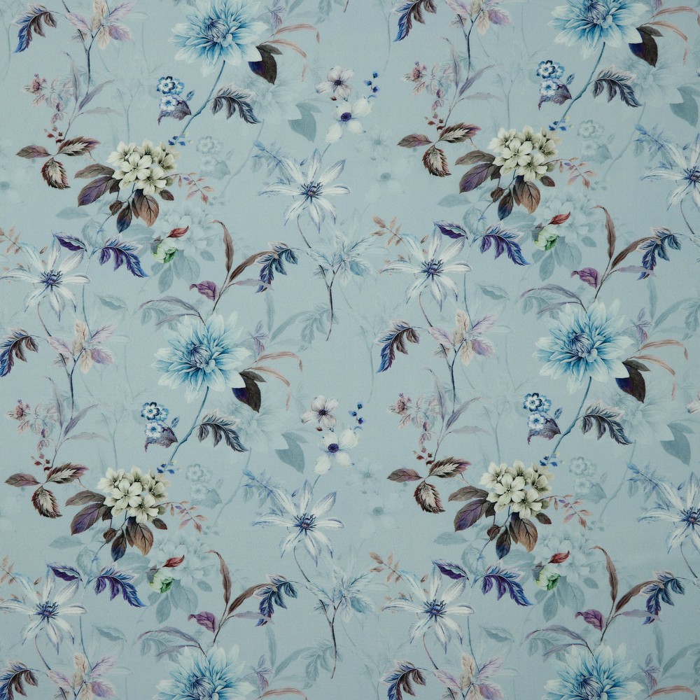Blauwe viscose met bloemen  - Poppy