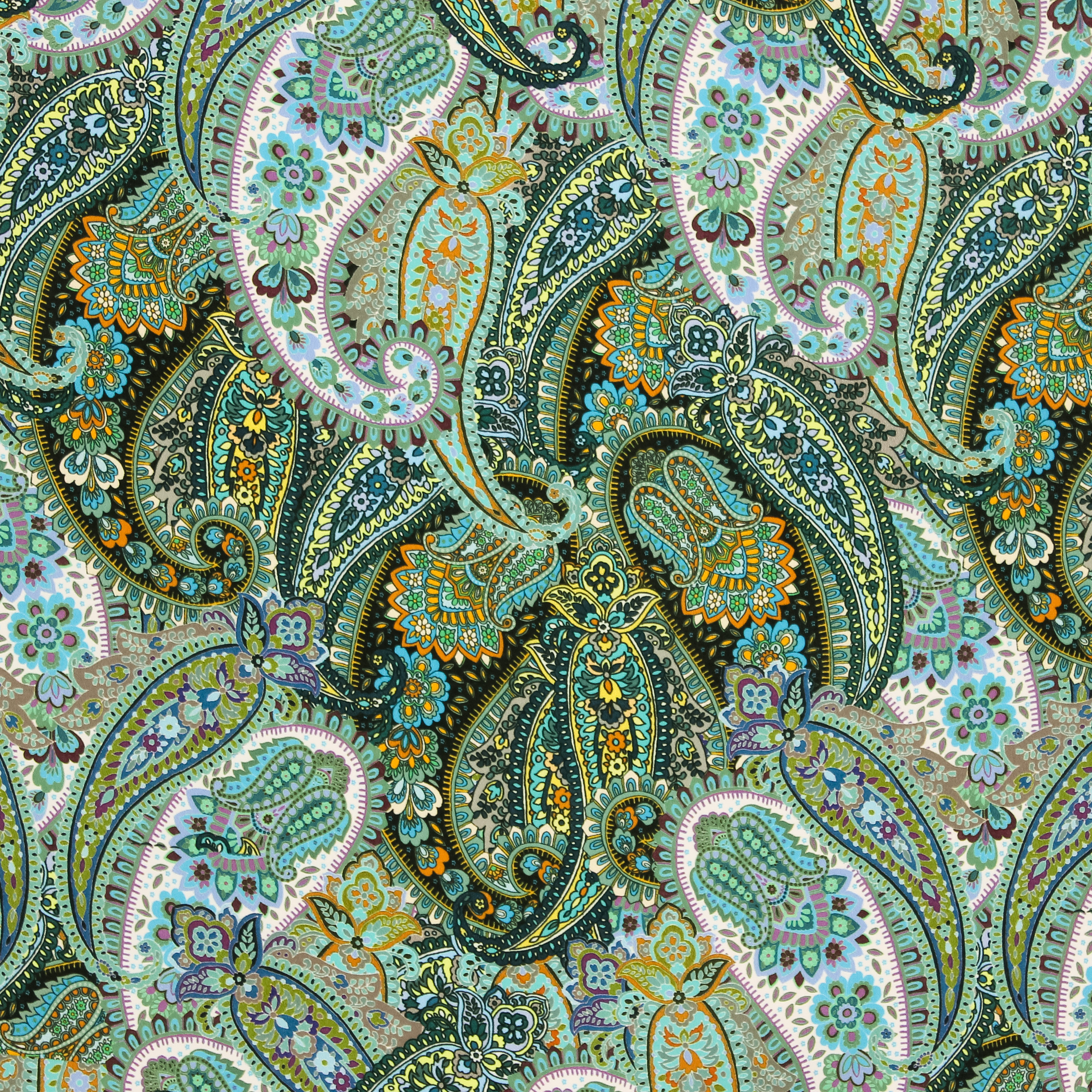 Polyester crêpe groen paisley motief