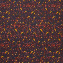 Polyester zwart met blaadjes en vogels