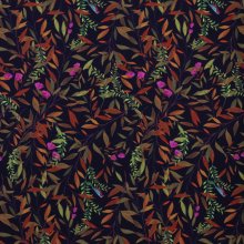 Zware polyester zwart met takjes en roze bloemetjes