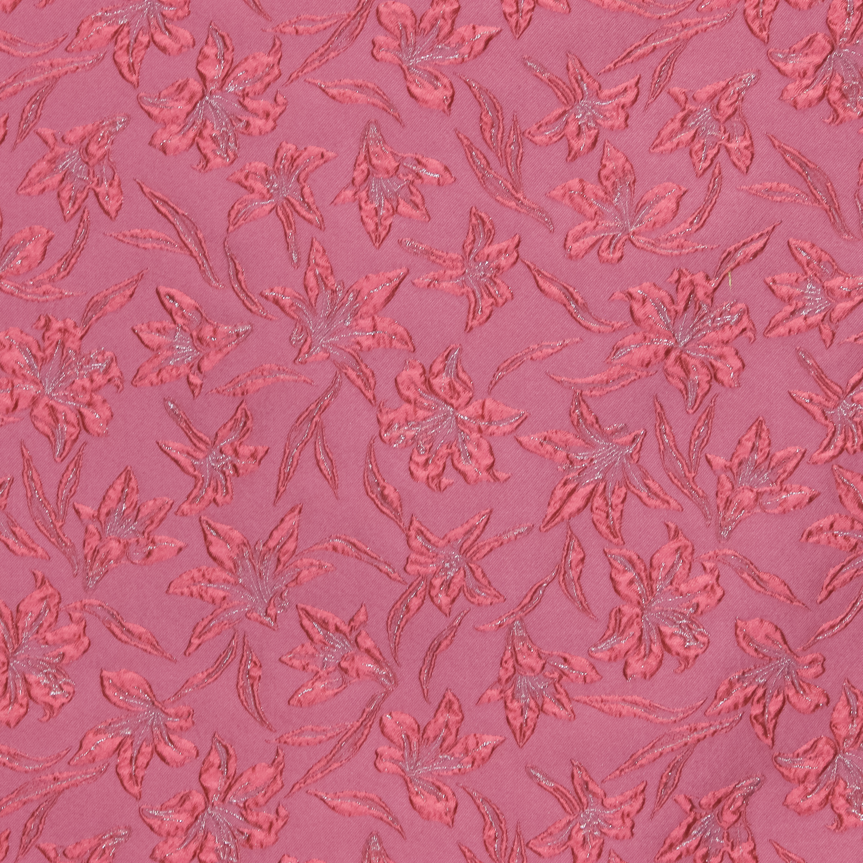 Jacquard roze met bloemen en lurex draad