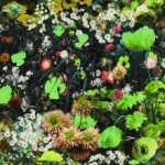 Viscose met bloemen  - groen