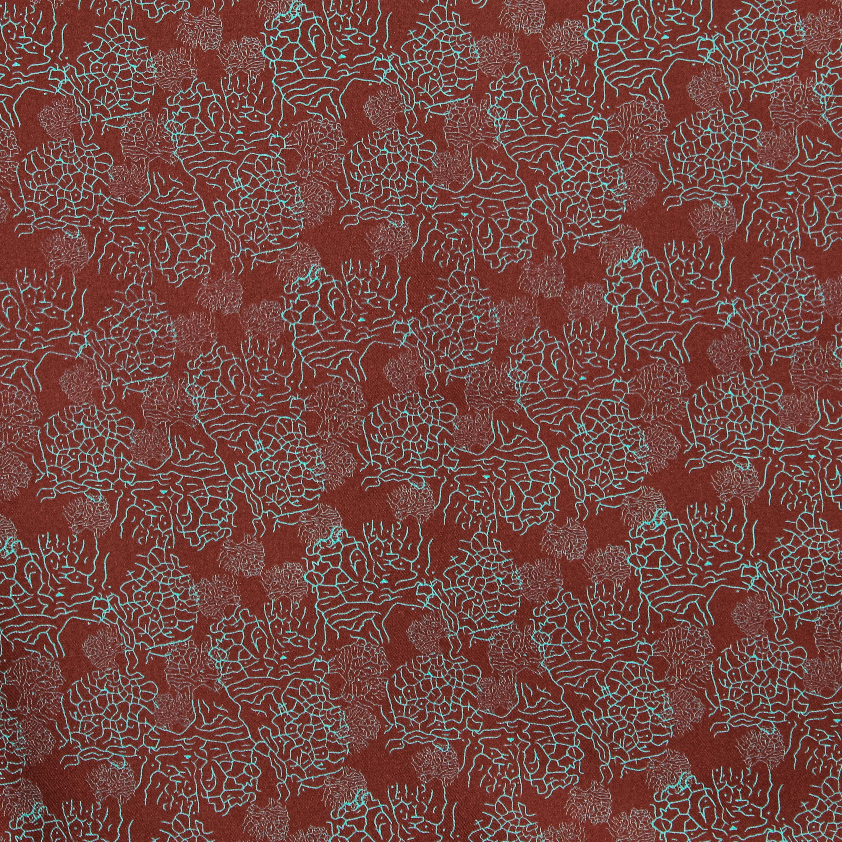 Polyester bordeaux met turquoise bloemen