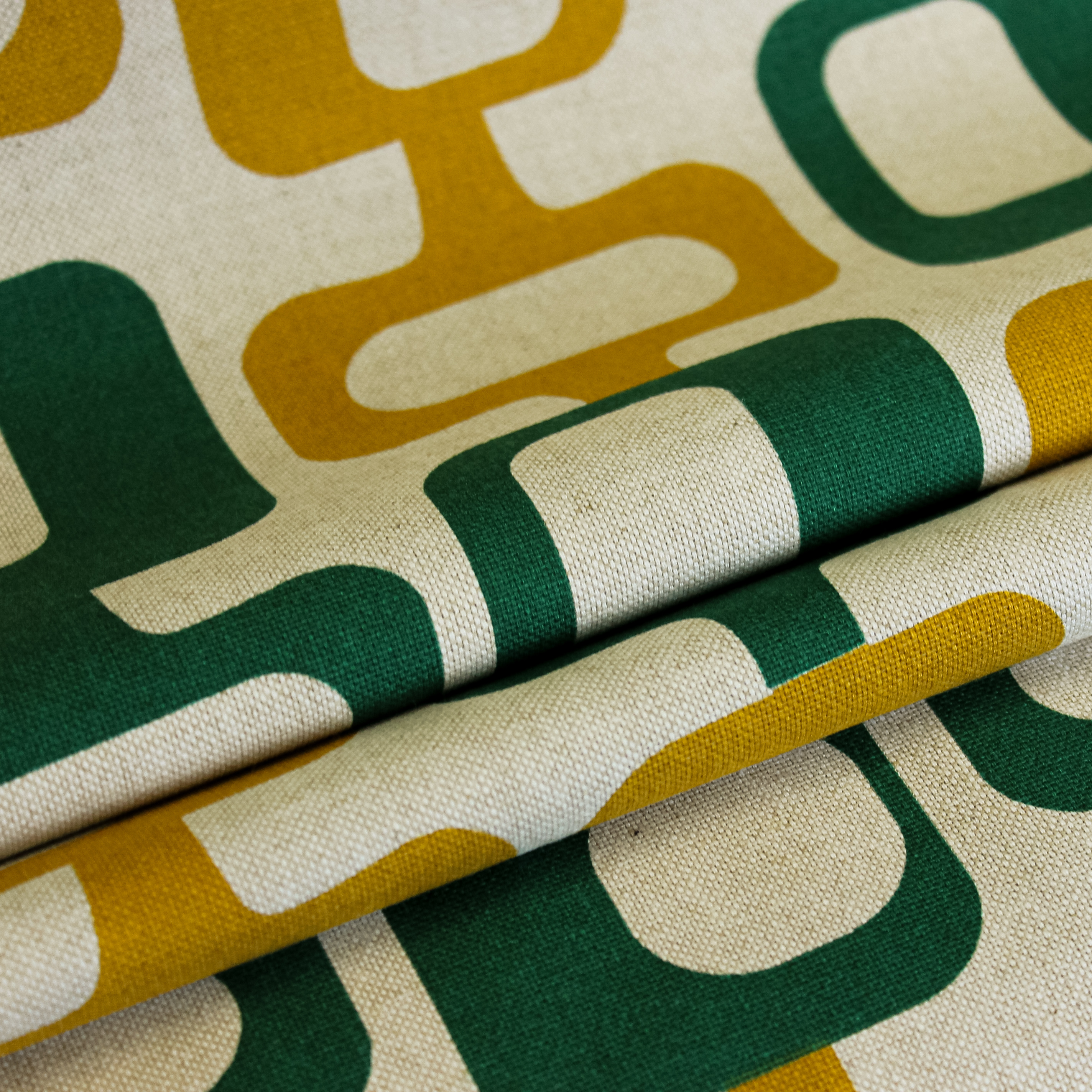 Canvas beige met oker/groen retro motief