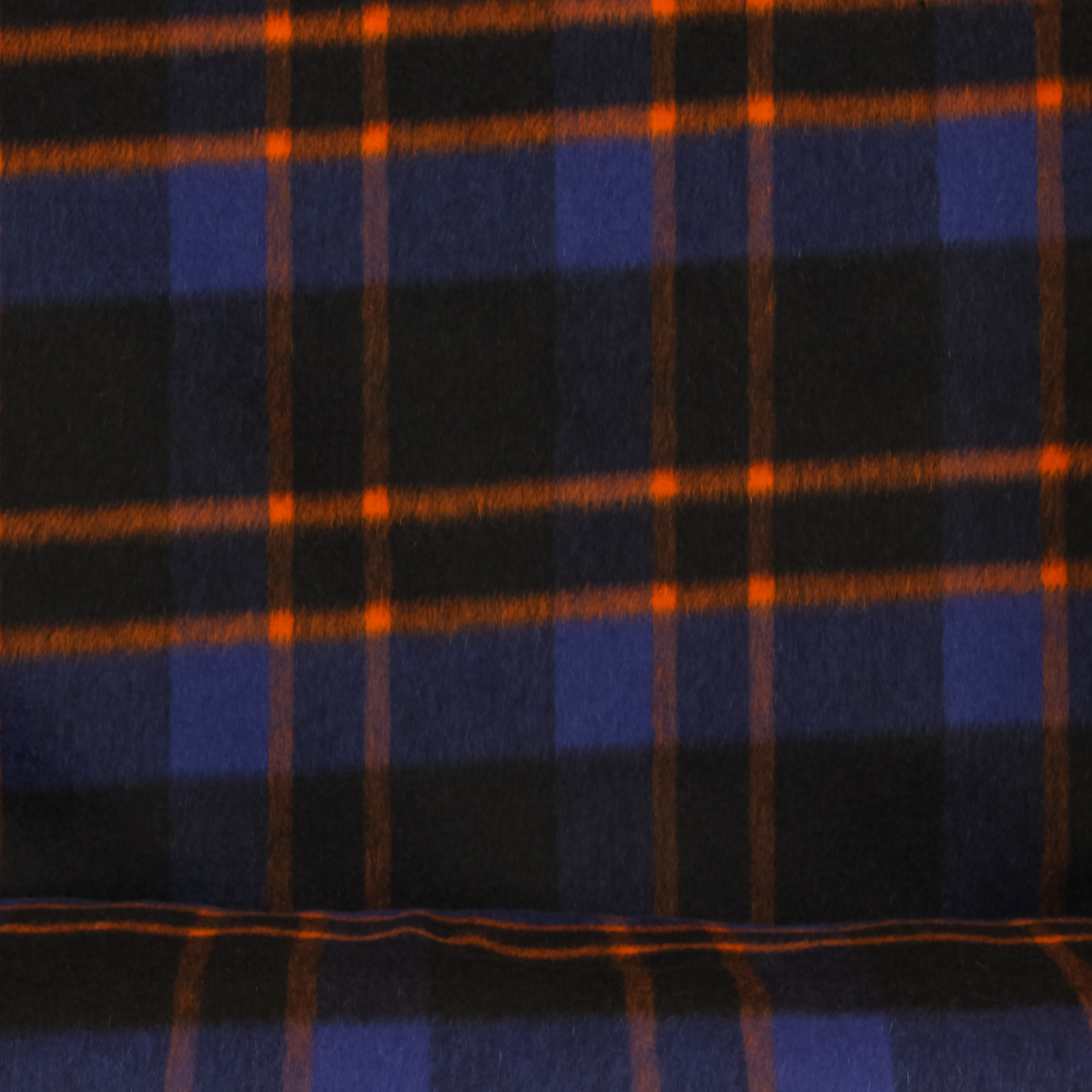 Mantelstof met ruiten blauw/oranje