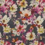 Zachte scuba suede grijs met bloemen