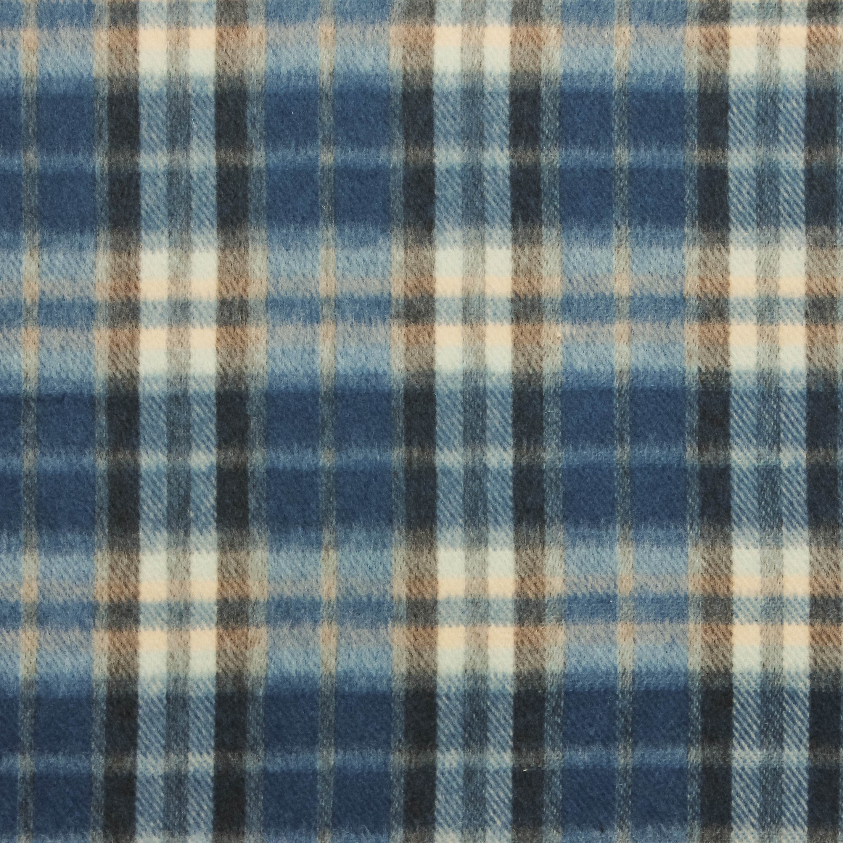 Mantelstof blauw met zwart/bruine ruiten