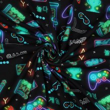 Katoen tricot zwart met neon motief - Poppy