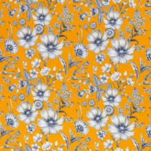 Soepele gemêleerde oker viscose tricot met bloemen 'Merle'