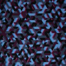 French Terry met blauw geometrisch patroon