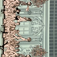 Katoentricot munt met modeshow print van 'Stenzo'