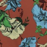 Polyester crêpe rood met bloemen