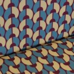 Polyester stretch bordeaux met cirkelvormig abstract motief