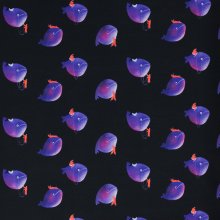 French terry zwart met paarse walvissen 'Whale Riders' - Capsule Fabrics