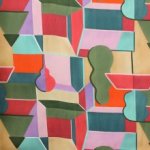Geweven viscose met gekleurde geometrische kunst