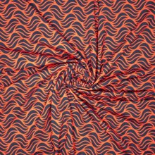 Tricot donkerblauw met oranje golven