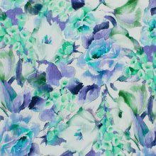Geribde tricot met bloemen aquarel in paarse / groene tinten