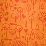 Katoen oranje met bomen en dieren