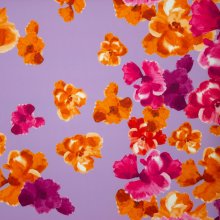 Polyester stretch lila paars met bloemen
