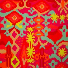 Polyamide tricot fushia met kleurrijk patroon - Katria