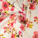 Polyester beige met bloemen - Lorré