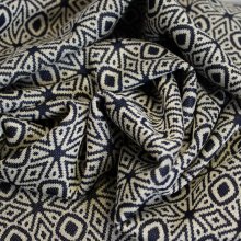 Viscose jacquard stretch donkerblauw met geometrische print - Knipmode