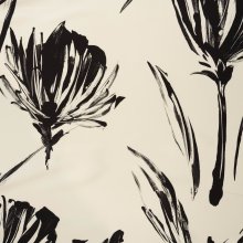 Polyester gebroken wit met zwarte inkt bloemenprint - Lorré