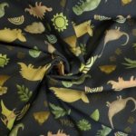 Katoen donkergrijs met dino's