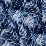 Polyester crêpe blauw met palm bladeren