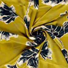 Satijn Duchesse stof bedrukt bloemen licht geel - My Image