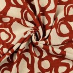 Linnen viscose beige met rode cirkels