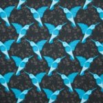 French terry bruin met blauwe vogels