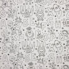 Witte katoen met alfabet tekeningen om in te kleuren