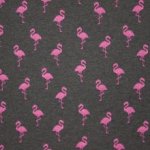 Lichte french terry in donker griijs met roze glitterflamingo