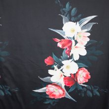 Zwarte stretchkatoen met grote bloemenprint