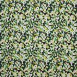 Stretch polyester met abstract motief in groen, wit, geel, zwart en roest