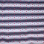 Blauw - wit gestreepte badpakkenstof met rode motiefjes