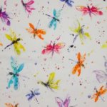 Witte stretchkatoen met libellen aquarel motief