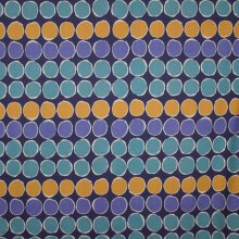 Donkerblauwe katoen met bollen motief in munt, geel en blauw