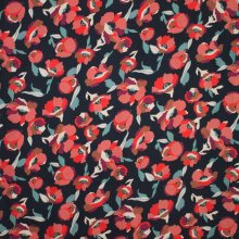 Donkerblauwe Italiaanse viscose met bloemen