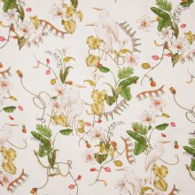 Ecru viscose met reiger en plantenmotief